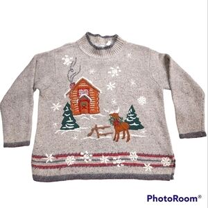 Ugly Christmas Sweater Embroidered Angora Wool Grandma Nature Plus Size 1X